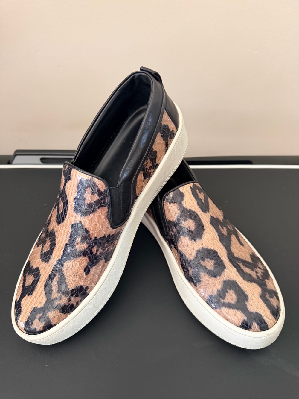 Sergio Rossi Leopard-Print Slip-On Sneakers in Black & Tan